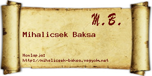 Mihalicsek Baksa névjegykártya